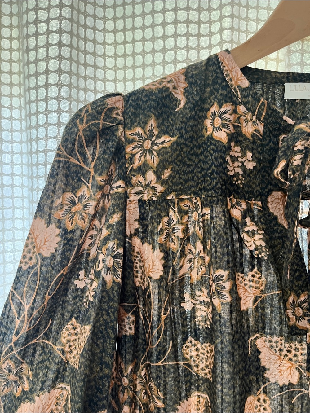 Ulla Johnson Black & Blush Floral Tie-Neck Blouse - Picture 4 of 5